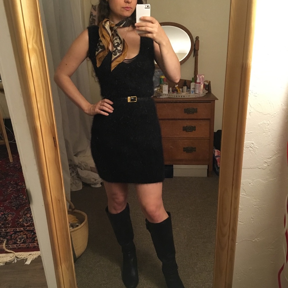 Luxurious Black Angora Sweater Dress